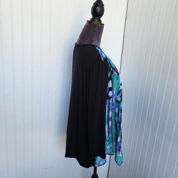 Chico's Easywear Jacket Sz 2 Black White Green  Open Front Sheer Cardigan L 12 - Picture 5 of 10